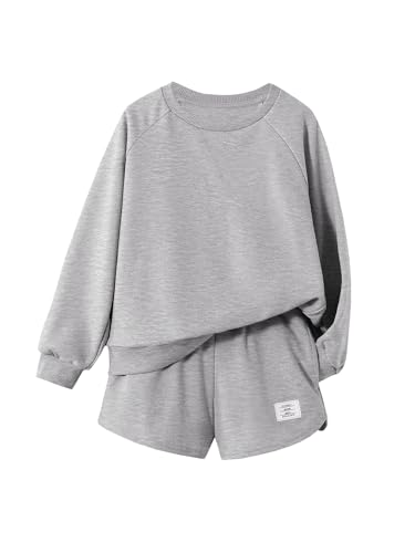 Girls Sweatsuit Long Sleeve Casual Crewneck Sweatshirt and Shorts Set