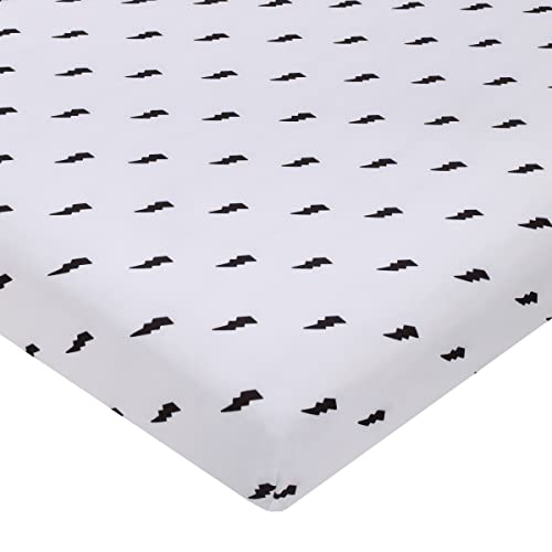 Image of NoJo Lightning Bolt Black and White Nursery Fitted Mini Crib Sheet