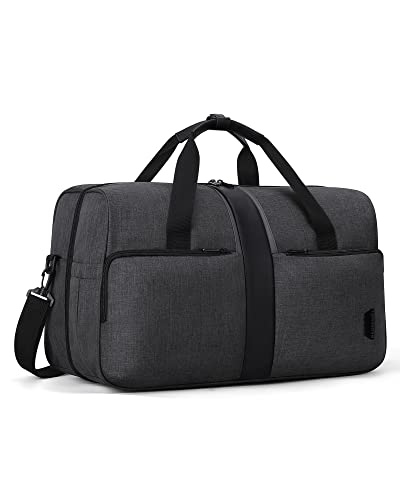 Image of Gym Bag, BAGSMART Duffle Bag for Travel Duffel Bag, Carry on Weekender Overnight Bag with Trolley Sleeve, Personal Item Travel Bag, Sports Gym Tote Bag, Shoe Bag-Blck Grey