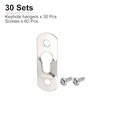 Image of DTGN 37 x 13mm Keyhole Hanging Plate Single Hole Hook with Screws - 30Pcs - Good for Hanging Paintings Picture - Frame Hook Photos - Silver