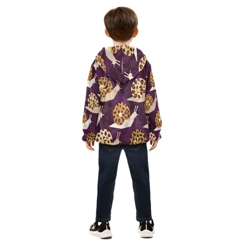 Snail Pattern with Leopard Toddler Fleece Jacket Girl Boys Hooded Fleece Jacket Coat Warm Outwear Zip-up 3-10T4