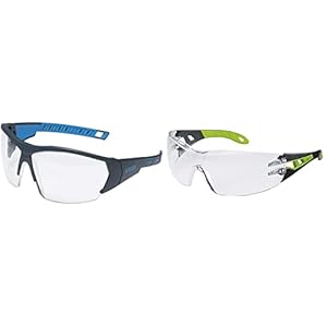 Uvex Schutzbrille i-Works 9194 – Kratzfest und beschlagfrei – leichte und sportliche Sicherheitsbrille, mit UV-Schutz – anthrazit-blau/klar & Pheos Schutzbrille – Transparent/Schwarz-Grün