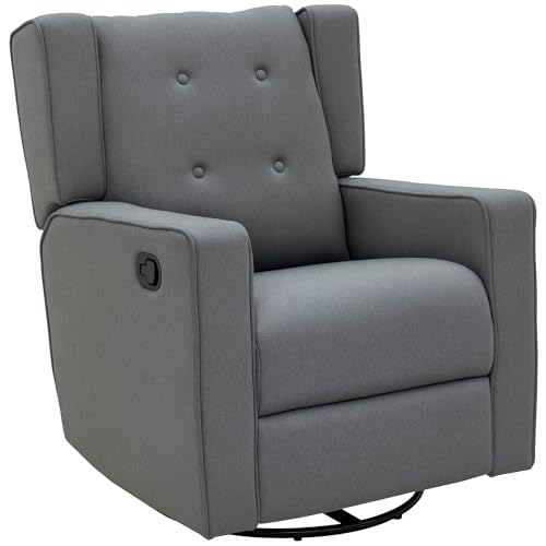 Image of HOMCOM Wingback Swivel Recliner Chair Glider Rocking Chair for Nursery with Button Tufted, Padded Single Home Theater Seater for Living Room Bedroom, Grey