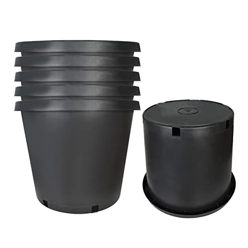 Nursery Pots Plastic Planter Pot - 5-Pack 15 Gallon Flower Plant Pots with Drainage Holes Injection Molded Planting Container Seed Starting Pot Set for Indoor Outdoor Plants Seedlings Vegetables