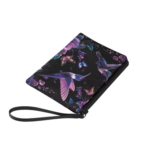 Hummingbird Canvas Wallet Small Butterfly Womens Wallet with Coins Purse Floral Coins Purse for Women Purple Stylish Hand Purse for Women Clutch Wristlet4