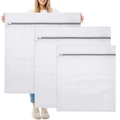 3 Pièces Filet à Linge Grande Taille 50 x 60cm+80 x 90cm Sac de Lavage en Polyester Résistant Filet de Lavage avec Fermeture Éclair pour Couvertures,...