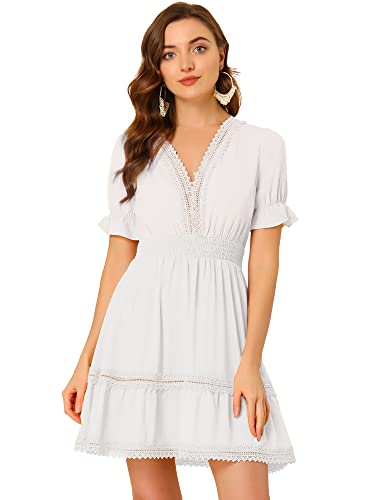Allegra K Women's 2024 Summer Crochet Trim V Neck Casual