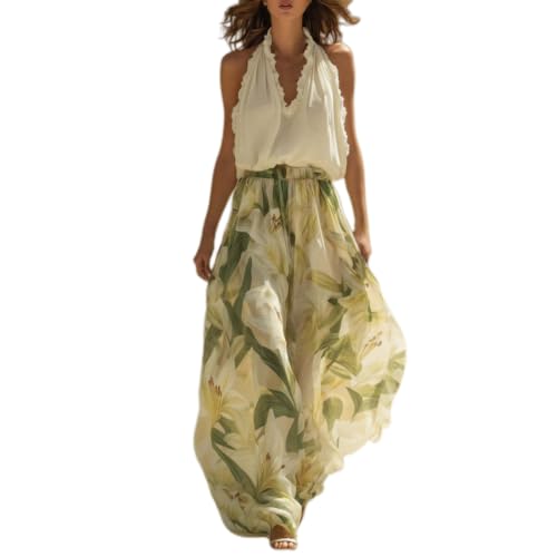 Conjunto de 2 piezas para mujer con pantalones anchos florales que estilizan y dan frescura