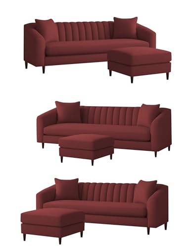 Image of Casaliving Doraldo 4 Seater L Shape Convertible Sofa Set for Living Room, 3 Seater & Ottoman Modular Sectional Couch for Small Space (Maroon Colour) Fabric