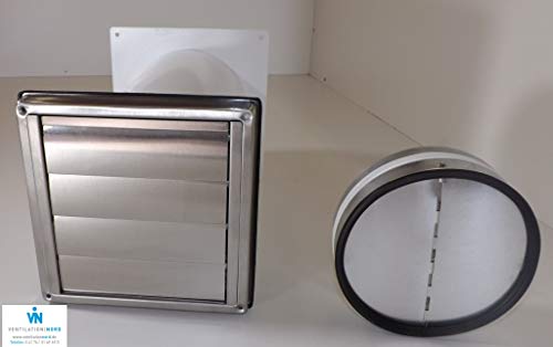 Preisvergleich Produktbild VentilationNord Mauerkasten NW150 Dunstabzug Edelstahl Insektenschutzgitter Rückstauklappe Teleskop Rohr MKWSQLE150BDSI ISG