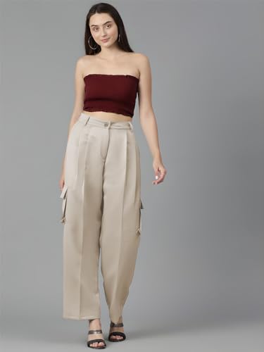 Image of KOTTY Women's High Rise Cotton Blend Relaxed Fit CargoTrousers