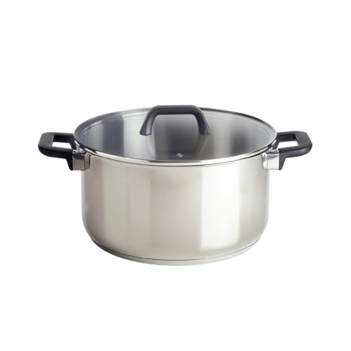 QULINART Cacerola con 3 estantes de acero inoxidable sin PFOA, antiadherente, resistente a los arañazos, asas de baquelita, tapa de cristal, para todo tipo de fuegos, incluida inducción, apta para