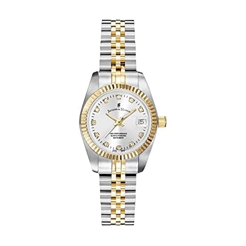 Jacques Du Manoir Inspiration Silver Dial 26mm Watch with Yellow Gold IP Two-Tone Multi-Linked Bracelet Cover