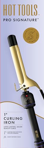 HOT Tools HTIR1575F Pro Signature™ Gold 1” Curling Iron, High Heat Up to 430°F, Fast Heat in 30 Sec, Cool Tip, Hair Curler, Curling Wand, Gold Barrel, Custom Heating Settings, Gold