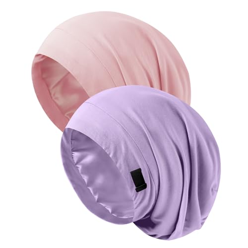 Image of ZHENSILK Silk Bonnet for Sleeping Women, Adjustable Silky Satin Lined Sleep Cap, Silk Hair Wrap Slouch Beanie Hat