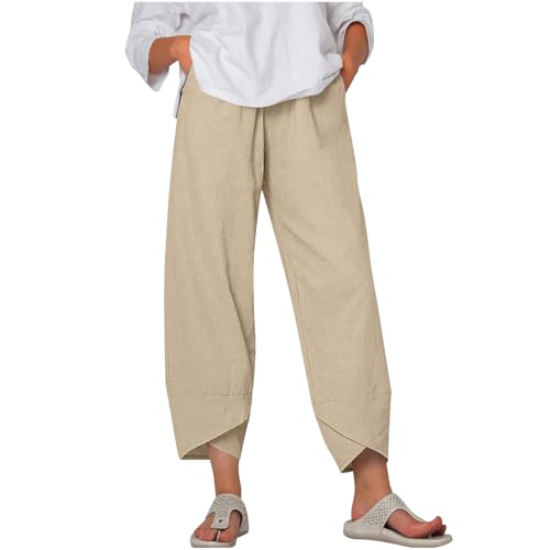 Capri Pants for Women Summer High Waisted Baggy Pants Wide Leg Linen Pant Casual Ankle Length Trouser Slacks with Pockets