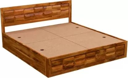 Image of Solid Wood Queen Box Bed (Finish Color - Walnut, Delivery Condition - DIY (Do-It-Yourself))