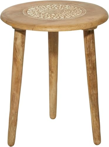Image of Three-Legged Wood Table A Contemporary Round Coffee Table and Side Table with Pillars for Natural Plants, Books, and Magazines in Compact Spaces (Natural)