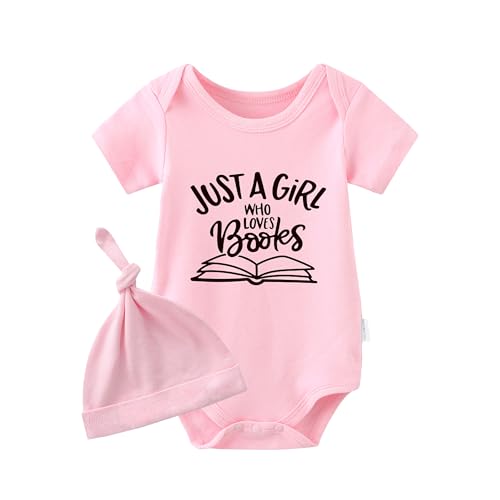Image of YSCULBUTOL Baby Twins Bodysuit Who Loves Books Newborn Baby Outfits Unisex Toddler Romper Cute Clothes With Hat(pink 9m)