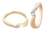 Damenring aus 333 Gold im Spannfassung-Design in massiver Verarbeitung. Zur Auswahl steht der hochglanzpolierte 333er Solitär-Spannring in Gelbgold oder bicolor Roségold-Weißgold. Die geschwungene Ringschiene in Kombination mit dem funkelnden weißen Zirkonia im Brillant-Schliff verleihen dem Goldring das besondere Etwas. Ca. 3,5 mm Durchmesser des Steins und Breite des Rings. Inklusive gratis Schmuck-Etui.