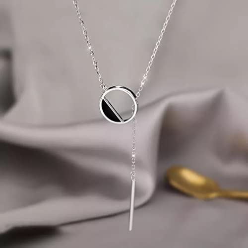 Collier rond noir en argent sterling femmes bijoux à glands géométriques - 2