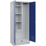 C + P Möbelsysteme C+P | Putzmittelspind Classic Plus | 1 Abteil | Trennwand mittig | verkürzt | lichtGrau/Enzianblau | B 800 mm | mit Bodensockel | Drehriegel