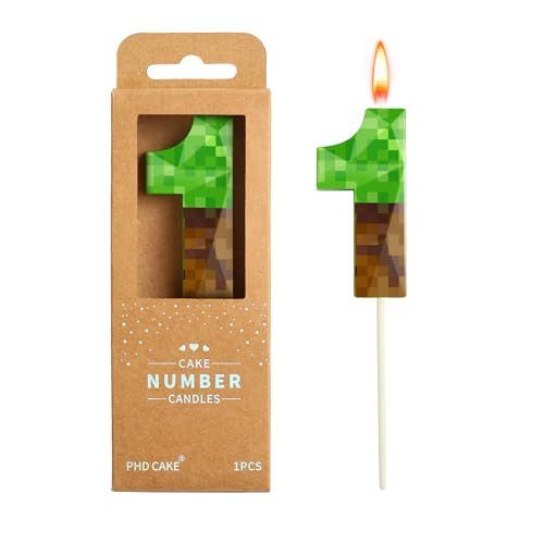 PHD CAKE 2.76 Inch Number 1 Pixel Birthday Candles Crystal, Green Miner Number Candles, Cake Number Candles, Party Celebration, Style Candle