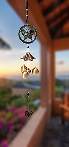 Butterfly Metal Wind Chimes for Home Balcony Garden Positive Energy, Home Decor Hanging Long Brass Bells Gifts for Loved Ones 3 Bells-image-2
