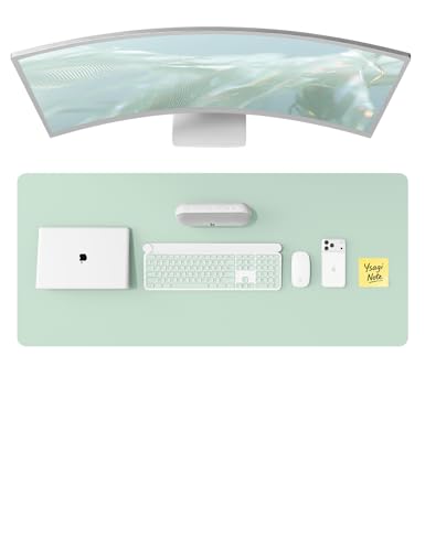 Image of YSAGi Leather Desk Protector, Office Mat, Large Mouse Mat, Non-Slip PU Leather Blotter, Laptop Desk Pad, Waterproof Writing Pad for Office and Home (Pale Green, 47 inch x 17 inch)