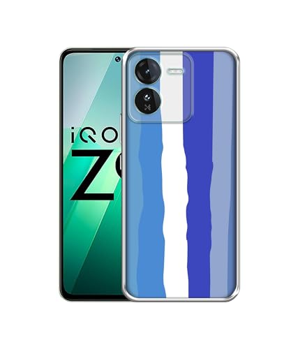 Image of Blue Stripes Rainbow Printed Silicon Soft TPU Back Case Cover for iQOO Z9 5G