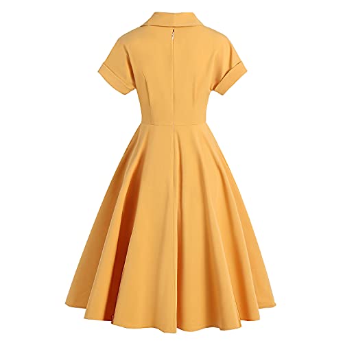 Image of Women 1950s Vintage Short Sleeve Peter Pan Collar Retro Swing A Line Midi Summer Dress Cocktail Party Evening Prom Gown