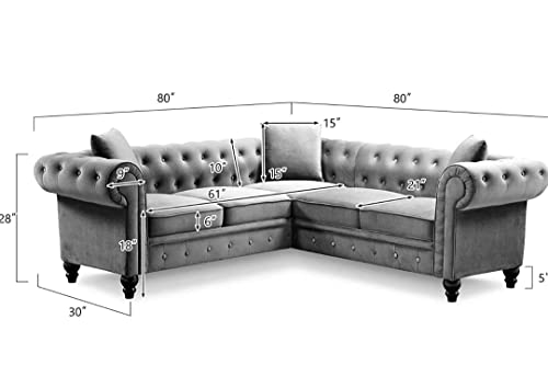 Image of A to Z Furniture Classic Chesterfield Sofa Set Luxury Chesterfield Sofa in for Home Living Room & Office (l Shape Grey)