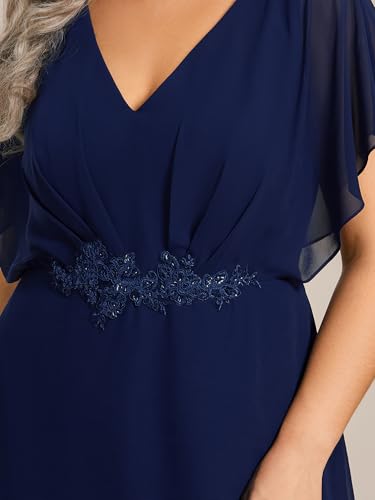 Image of Ever-Pretty Plus Women's V Neck Applique Plus Size Wedding Guest Dress Short Sleeves Maxi Formal Dresses