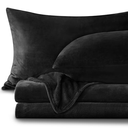 Image of BEDELITE Flannel Sheets King Size Black - Super Soft Fleece Sheets Set Fluffy Extra Plush, 4 Piece(Include Fitted Sheet, Flat Sheet, 2 Pillowcases)
