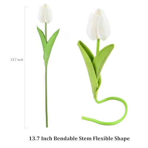 Artificial Tulips Bridal Wedding Festival Decor Bouquet Real Touch PU Flower Bouquet Pack of 20 (White) image 4