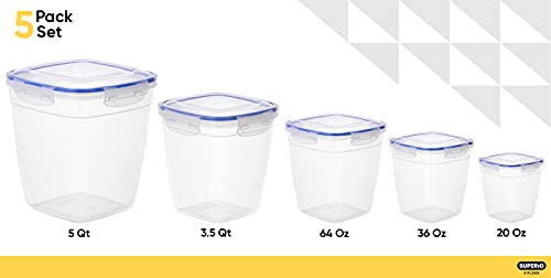 Image of Superio Plastic Food Storage Container Set, BPA Free, Sealed Containers with Airtight Lids for Pnatry, Cupboard, and Fridge- Microwave and Dishwasher Safe (10) (5-Pack)