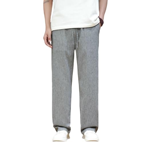 Pantalon en lin droit homme style chinois couleur unie coupe décontractée pour été