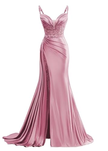 Mermaid Prom Dresses for Women Sparkly Lace Satin Corset Long Evening Formal Dress with Slit