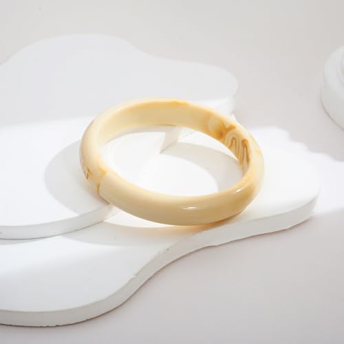 WOWORAMA Thin Acrylic Resin Bangles Bracelet for Women Dainty Round Acrylic Bracelets Cream White Tortoise Acetate Resin Bangles Simple Plastic Bracelet Jewelry