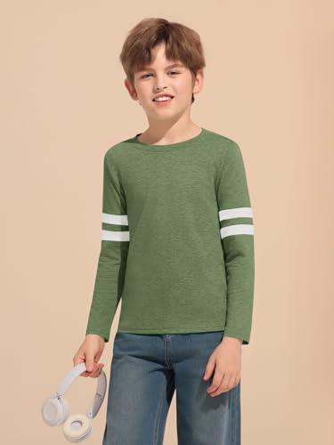 Image of Haloumoning Boys Long Sleeve Shirts Kids Crewneck T Shirts Casual Striped Tops Tees 5-14 Years