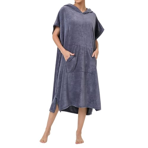 KBOPLEMQ Albornoz para mujer, absorbente de agua y secado rápido, poncho de baño con capucha, albornoz suave con bolsillo, albornoz para playa, piscina, casa, surf, poncho para adultos, O Morado