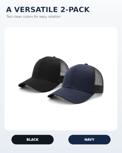 Image of 2-Pack Breathable Mesh Snapback Trucker Hats, Adjustable Baseball Caps for Men Women, Cotton-Poly Twill Outdoor