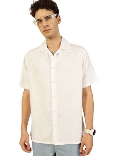 Image of Thomas Scott Men Half Sleeves Camp Collar Oversize Fit Solid Casual Shirt