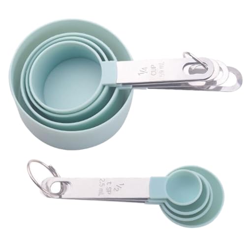 DECORNIJIA Juego 8 Piezas Cucharas Medidoras y Tazas Medidoras Acero Inoxidable con Mango Cómodo Silicona Flexible Desmontable para Cocina Hornear