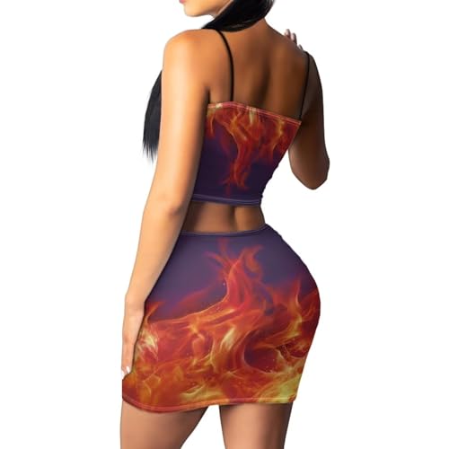 Image of Biyejit Women's 2 Piece Summer Outfits Spaghetti Strap Crop Tops and Bodycon Mini Skirt Dress Set Plus Size S-4XL