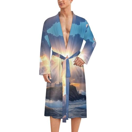 Bata de baño para hombre ligera ropa de dormir suave manga larga de rodilla