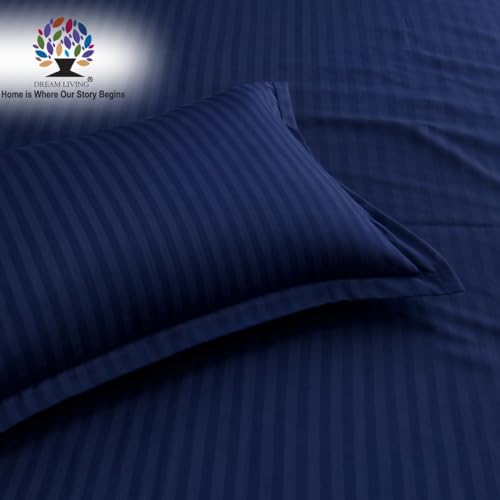 Image of Dream Living Stripe King Bedsheet with 2 Pillow Covers | 120 GSM | 275x275 Cm | Blue