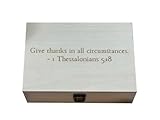 Give Thanks in All Circumstances 1 Thessalonians 5:18, Elegant Wooden Box with Traditional Serif Engraving, Inspirational Christian Keepsake, Unique Laser-Cut Design