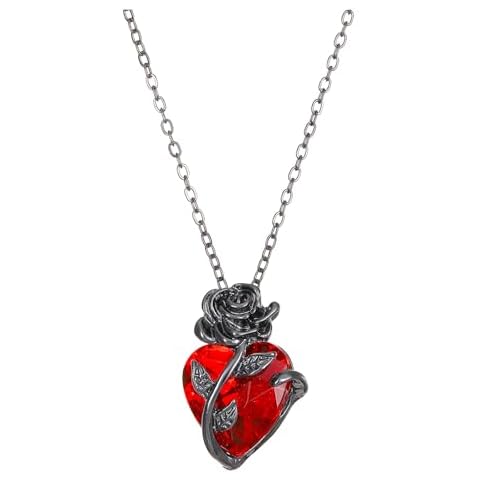 KURTCB Gothic Rose Heart Pendant Necklace Goth Emo Grunge Black Rose Necklace for Women Men (Necklace) Cover