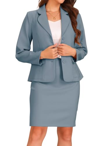 Image of Allegra K Women 2 Piece Skirt Set Suit Business Blazer and Pencil Skirt Office Work Interview Church Outfits